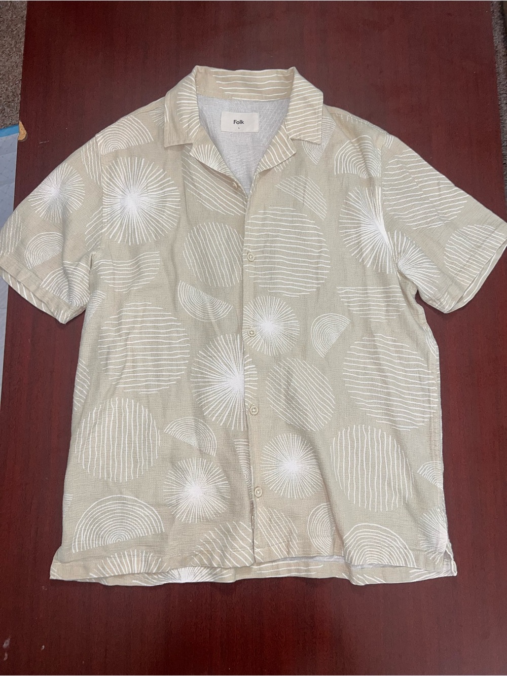 Folk Beige Printed Short-Sleeve Camp Shirt 100% Cotton